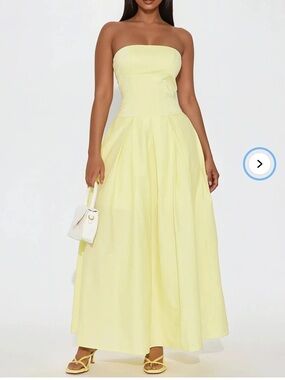 Fashion Nova Strapless Lemon Yellow Maxi Dress